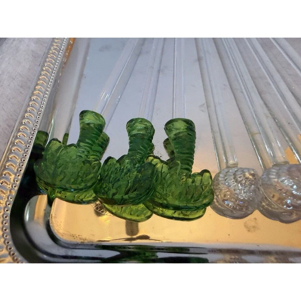 Hand-Blown Glass, Plastic Swizzle Sticks Tropical Tiki Palm Tree Shell Stirrer 7